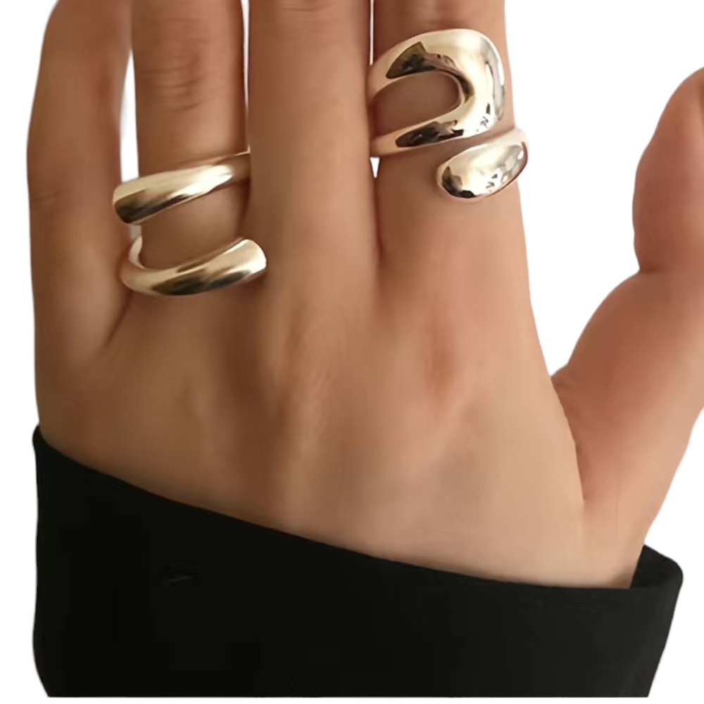 Modern Chic Silver Abstract Ring Set - image 1